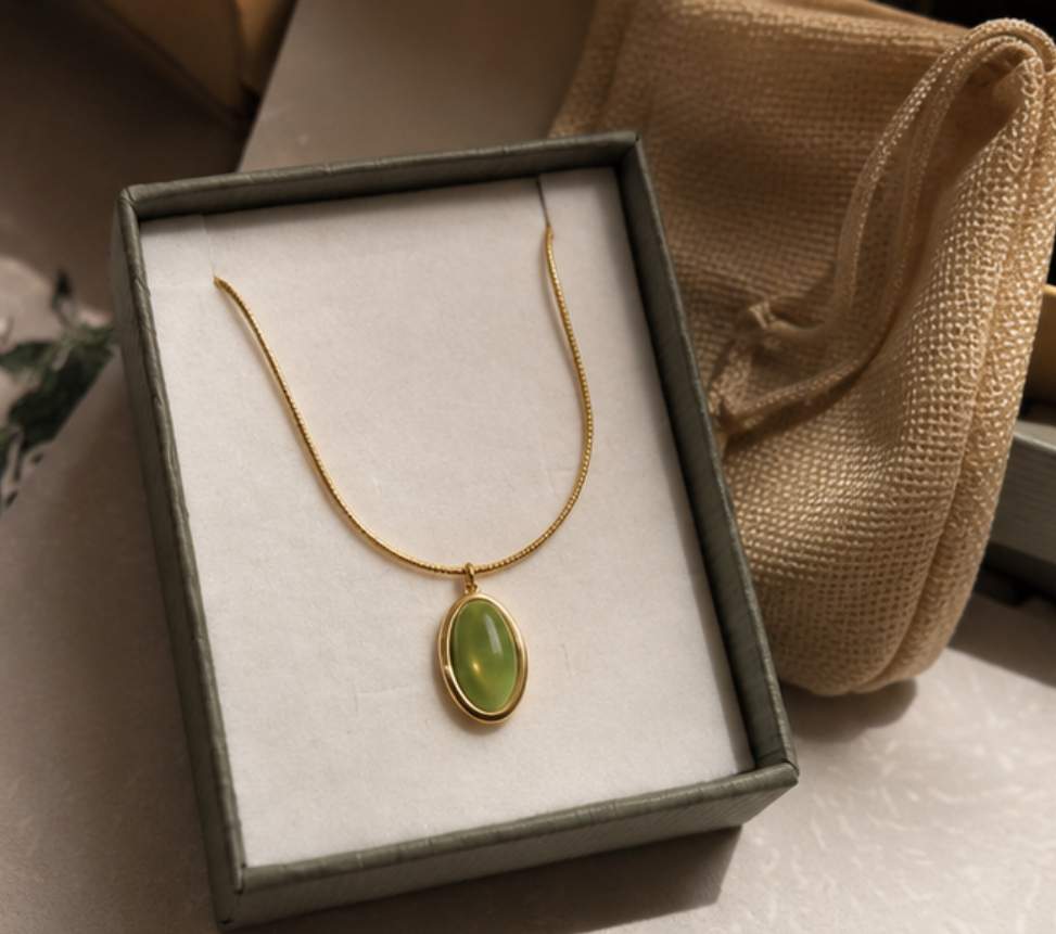 Glow Oval Pendant Necklace-Anti Tarnish
