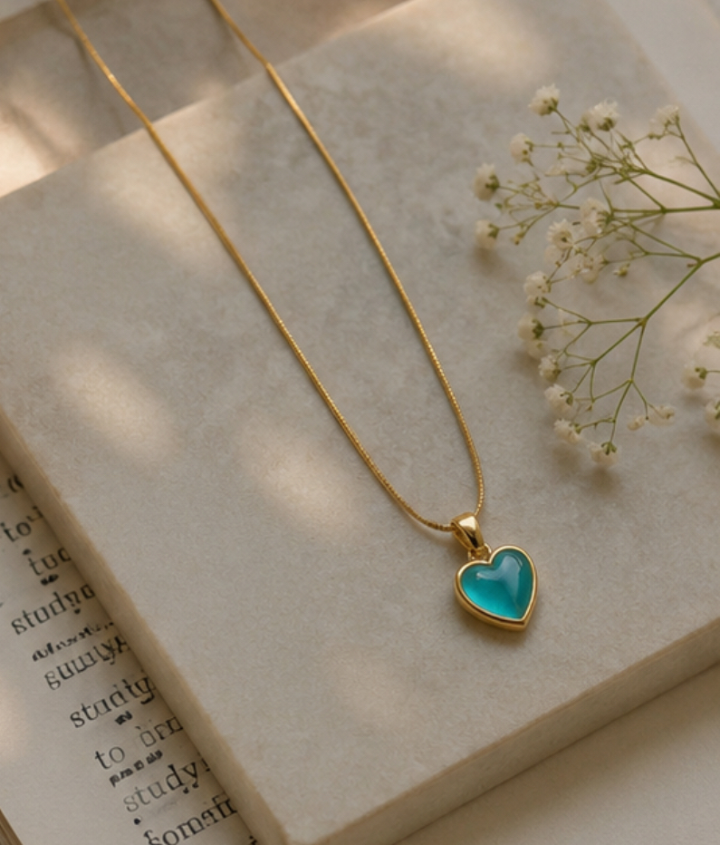 Azure Heart Pendant Necklace –Anti Tarnish