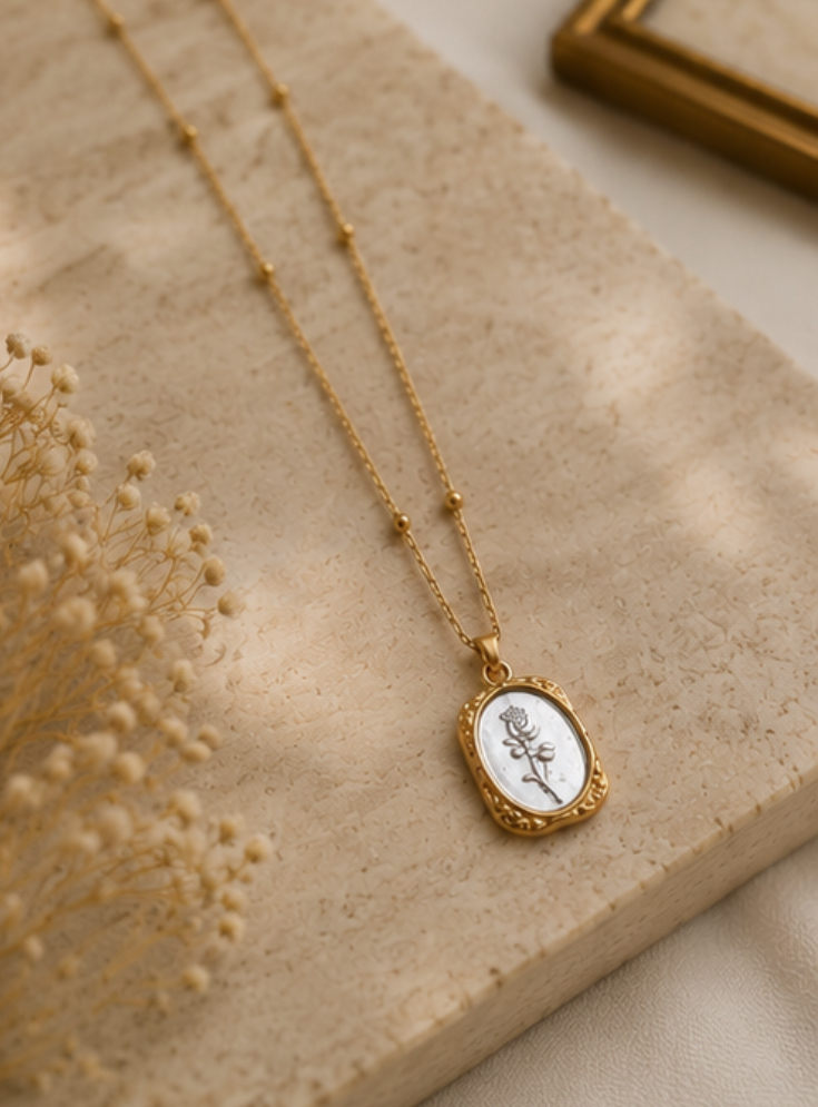 Silver Rose Pendant Necklace - Anti Tarnish